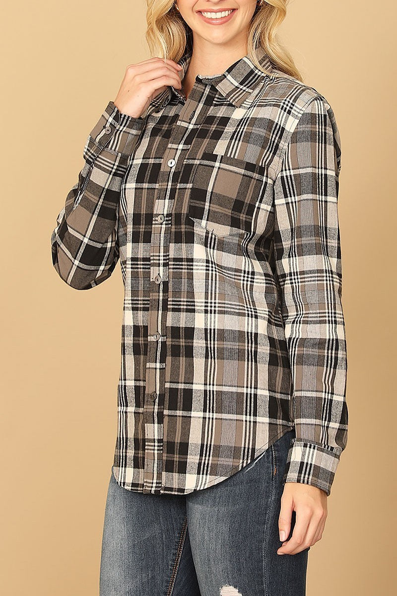 Long sleeve plaid top (EF7866)