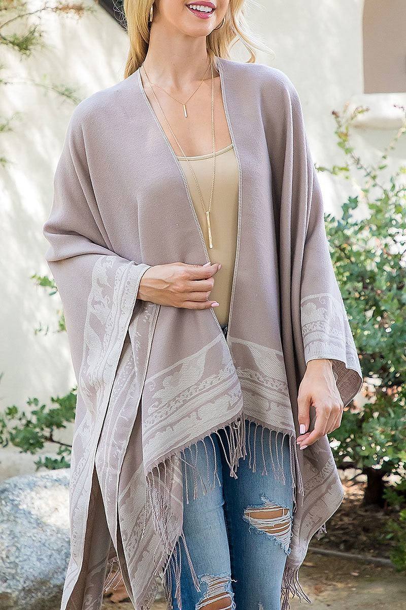 Border line warmer kimono wrap (DGS5845)