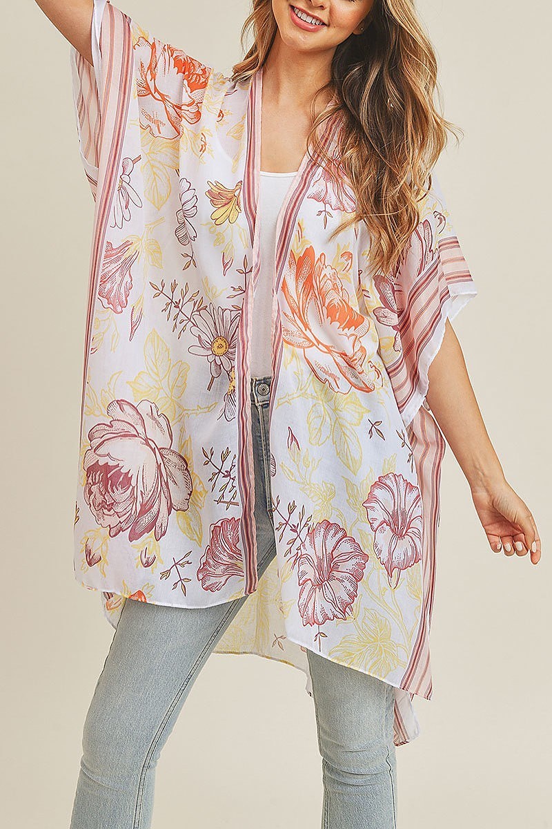 Boho multi flower pattern kimono (EF3403)