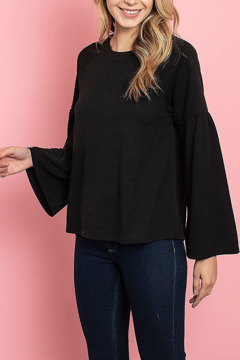 Round neck bell sleeve loose fit top (ED7922)