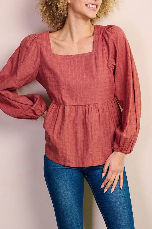 Long sleeve square neck blouse top (EFWT8395)