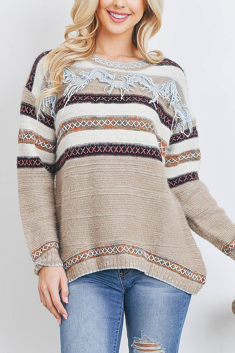 Fringe and stitch detail sweater (DGS5552)