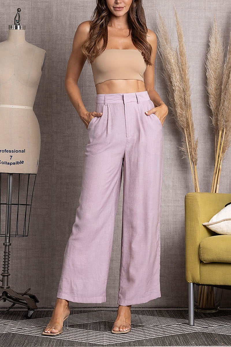 Pleated linen wide leg pants (EDSW3417)