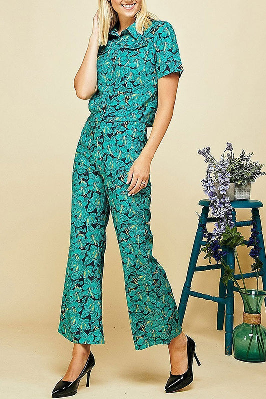 Blouse top & wide leg pants floral set (EGWT1331)