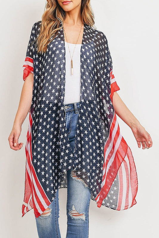 Stripe trim american flag kimono (ED9306)