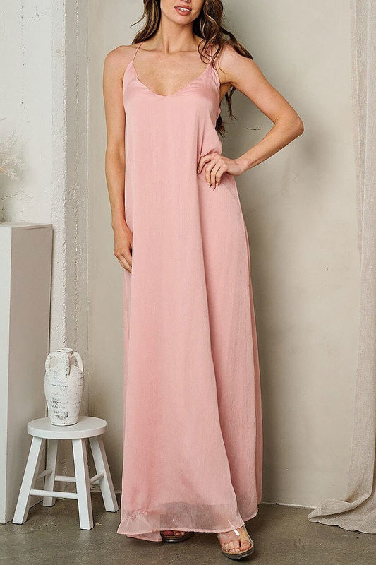 Sleeveless v-neck open back maxi dress (EFWT2847)