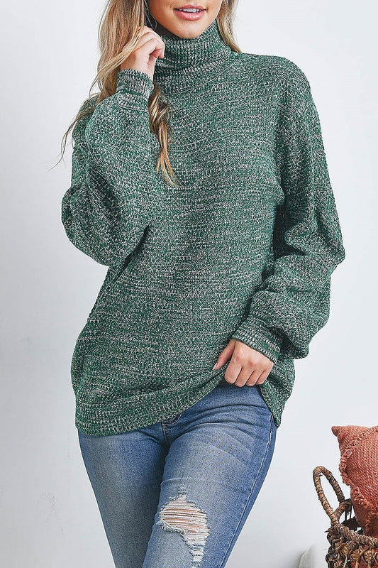 Turtleneck melange balloon sleeve sweater (DGS5431)