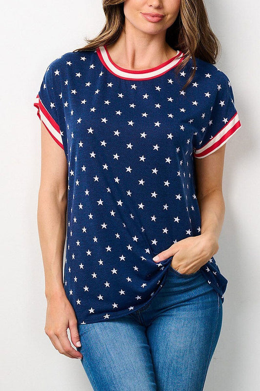 Short sleeve flag patriotic tunic top (EFWT7945)