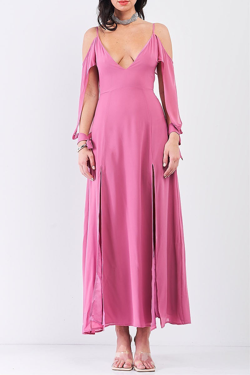 Off shoulder open tie sleeve maxi dress (TDG7990)