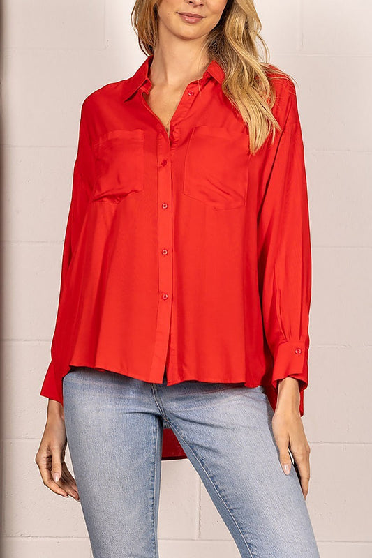 Button up lightweight collared blouse top (EDSW4154)