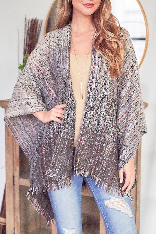 Fringe detail plaid poncho kimono (DGS5587)