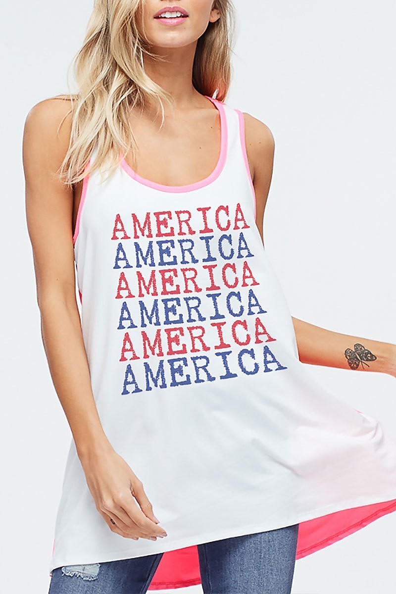 Color block america graphic top (EF4443)