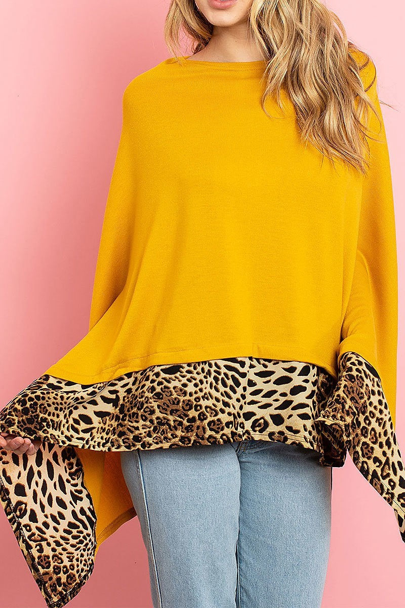 Leopard trim loose fit poncho cardigan (ED8200)