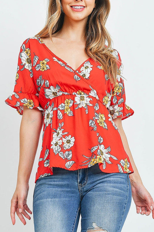 Ruffle detail floral print top (ED9806)