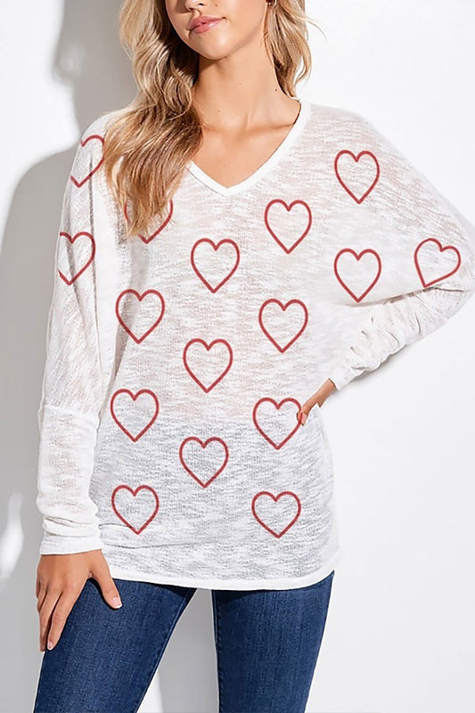 Heart all over knit long sleeve top (EF5069)