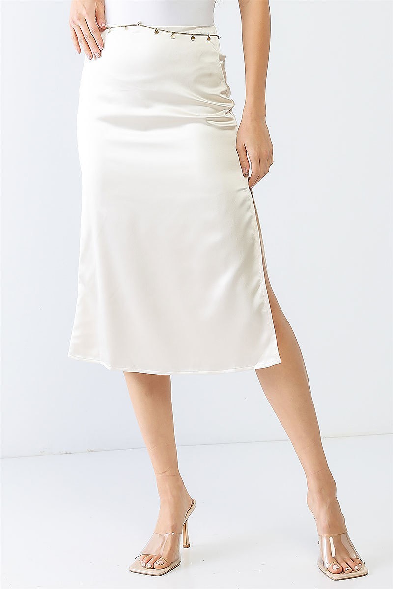 Satin ruched back high waist gold chain skirt (TED1289)