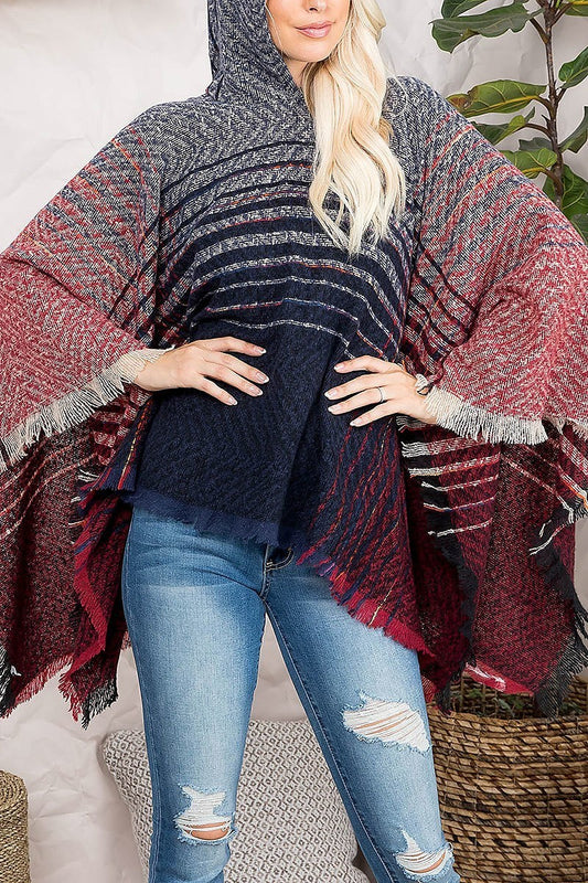 Two tone hooded poncho (DGS5470)