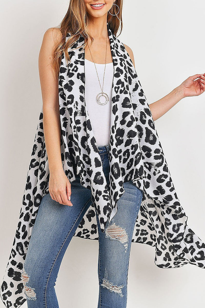 Open front leopard print kimono vest (DGS5166)