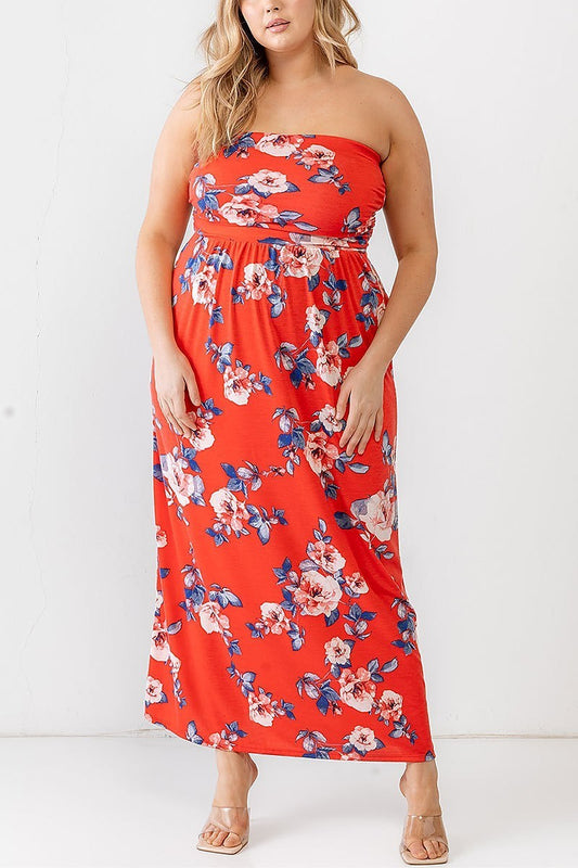 Rose print strapless midi dress (TED1562)