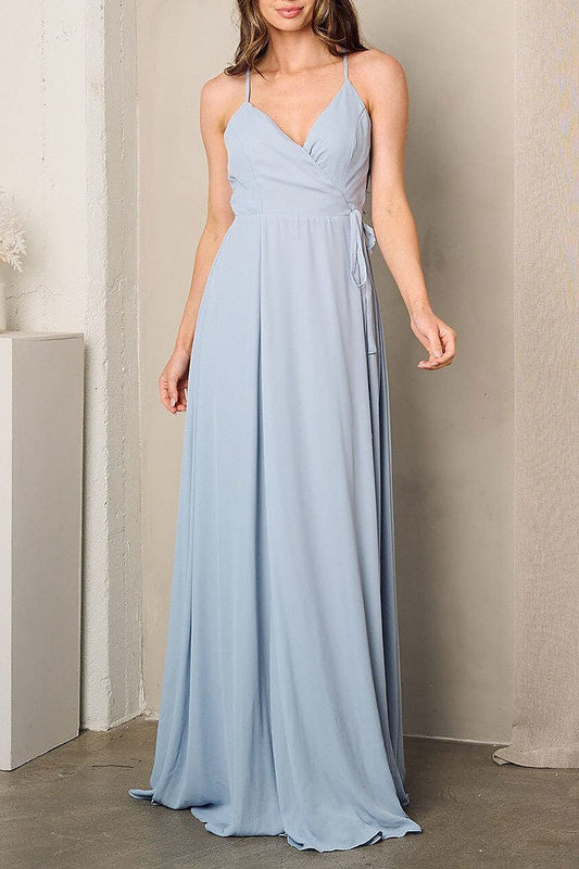 Sleeveless surplice self tie maxi dress (EFWT3241)