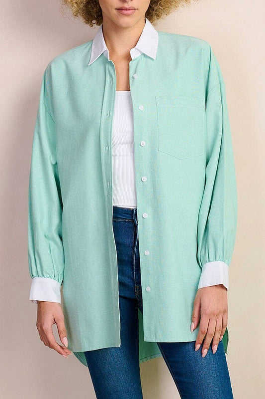 Long sleeve button up oversized blouse top (EFWT9325)