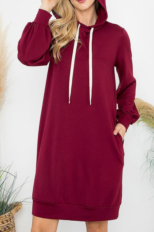 French terry long puff sleeve hoodie dress (DED8952)