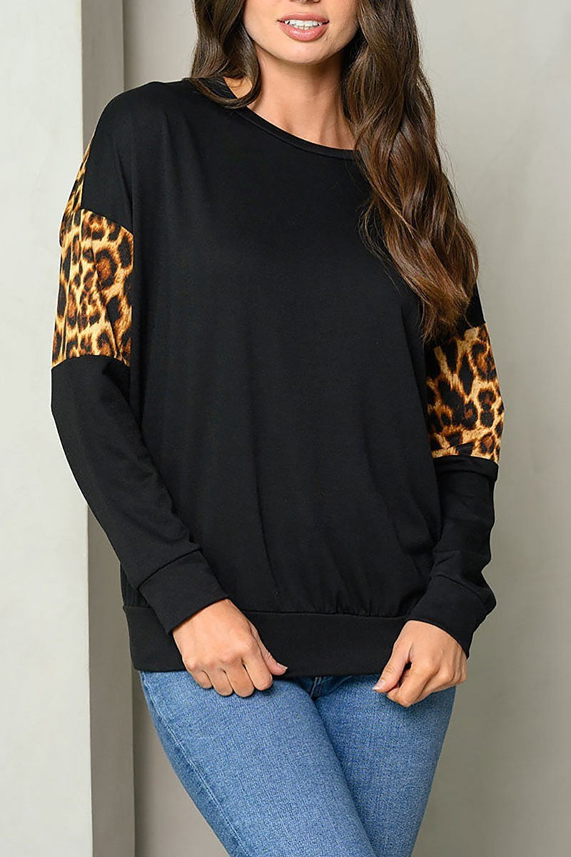 Long sleeve animal print tunic top (EDWT7147)