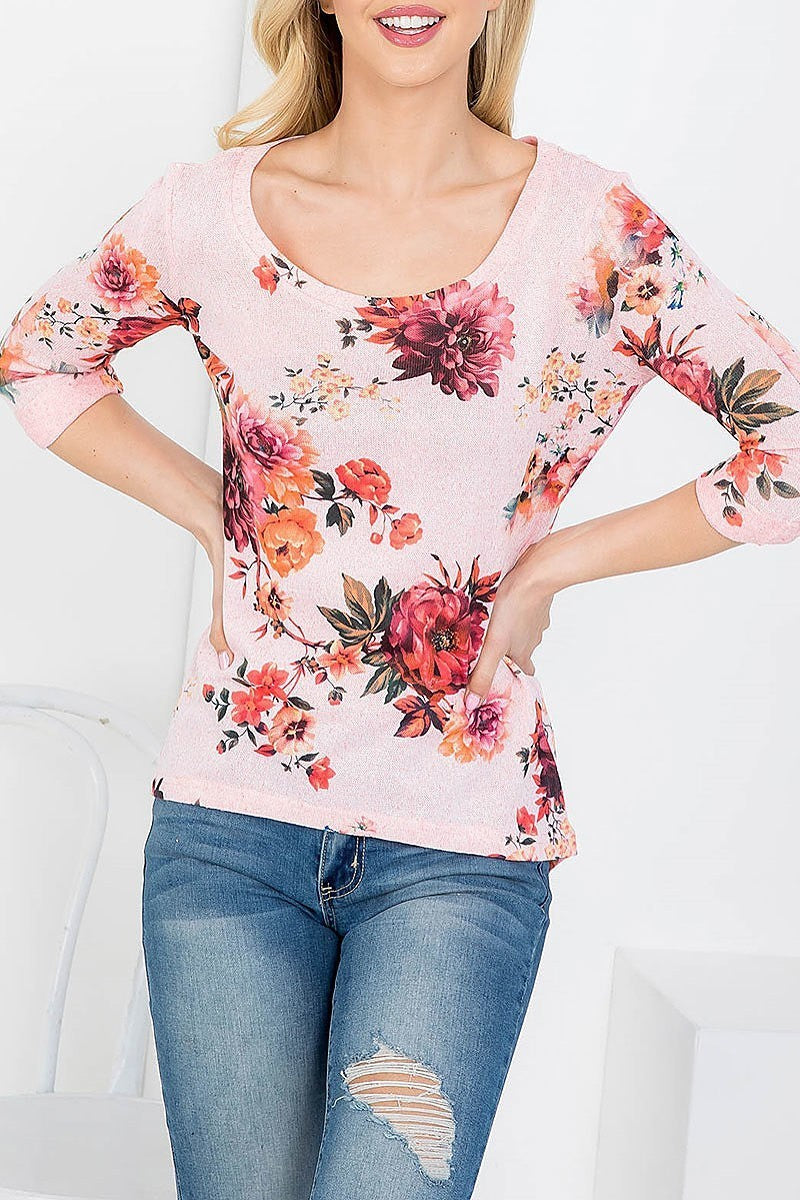 Round neck floral print top (EF3686)