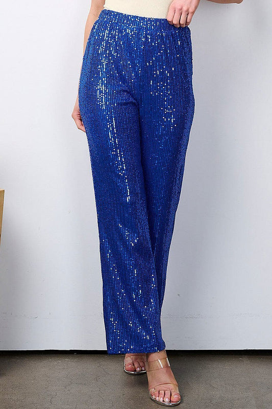 Elastic waist sequins wide led pants (EFWT7432)