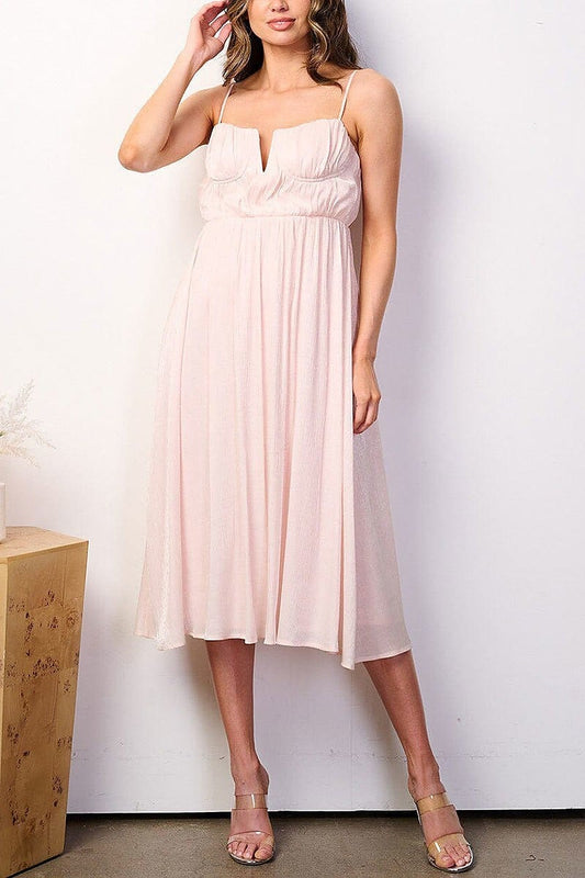 Sleeveless elastic waist v-neck midi dress (EFWT8411)