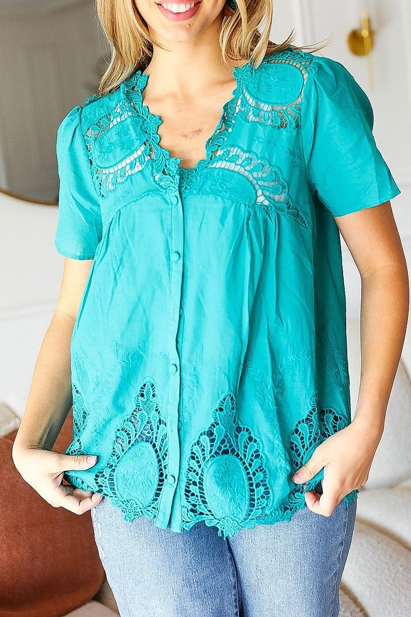 Cotton embroidered button down cotton top (ETBM5785)