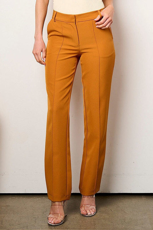 Button closure pleated wide leg pants (EFWT9078)