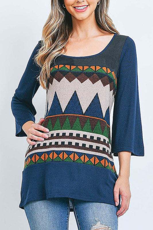 Geo print color block top (EF2251)