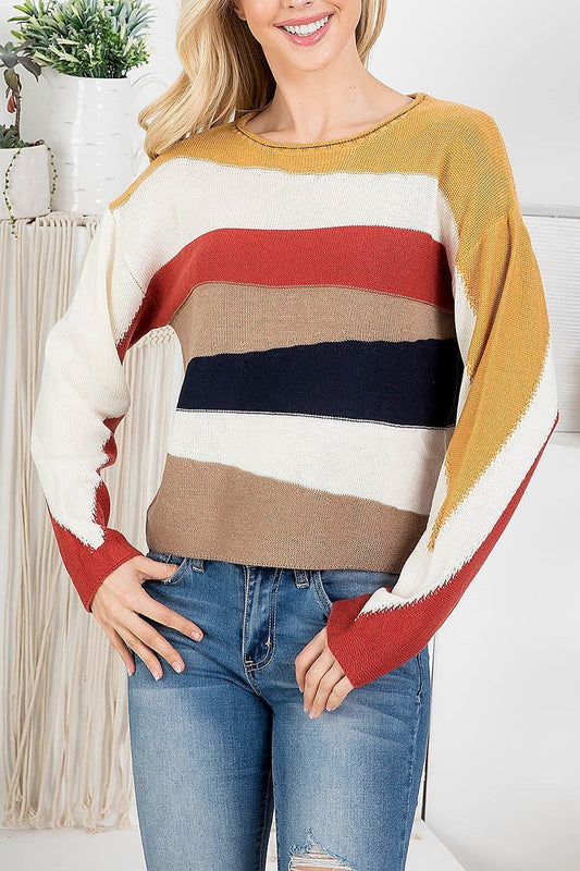 Boat neck multi color stripe sweater (DGS5630)