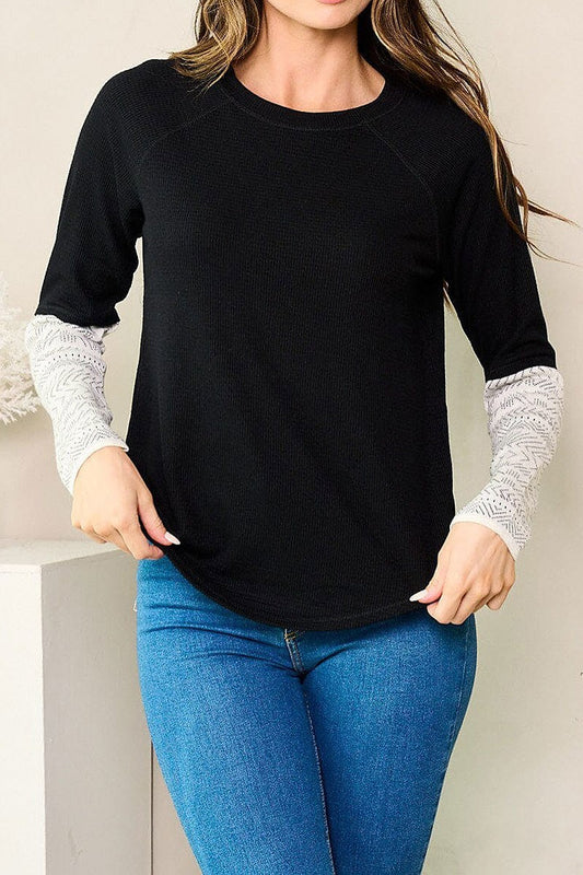 Long cuff sleeve tunic top (EFWT3657)