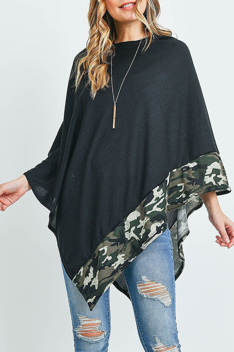 Camo trim solid poncho (ED9238)