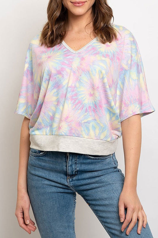 V neck tie dye open back top (EDWT1448)