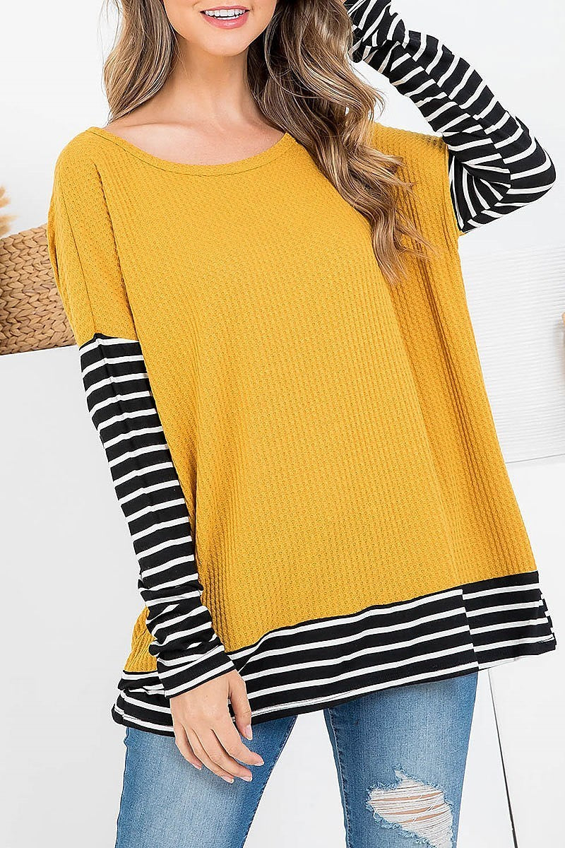 Stripe sleeve thermal color block top (EF2439)