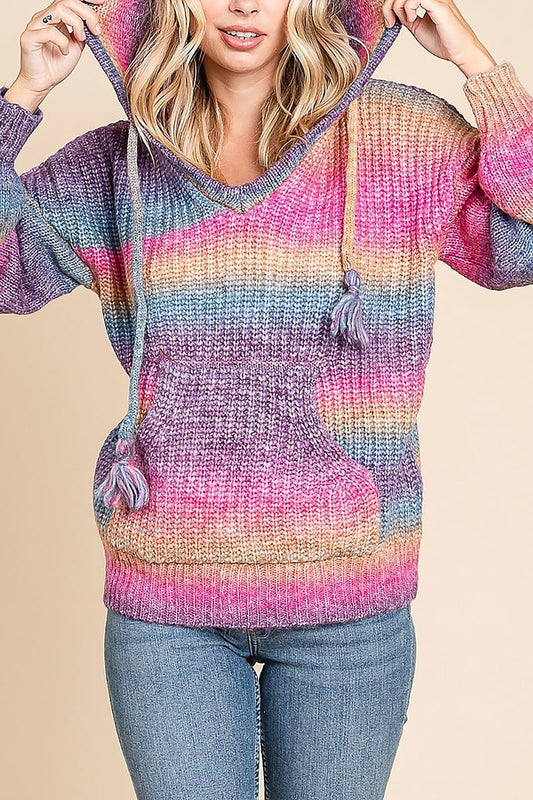 Multi-color hooded cozy sweater with drawstring (EDH1644-1)