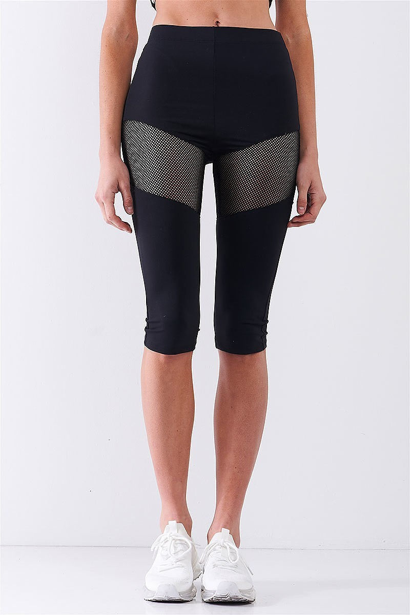 High waist mesh block sports midi leggings (TDG8111)