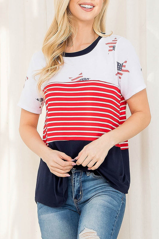 Usa star print stripes contrast top (EF3028)