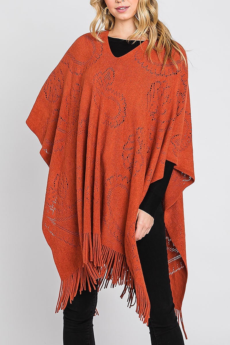 Paisley pattern fringe poncho (DGS6144)