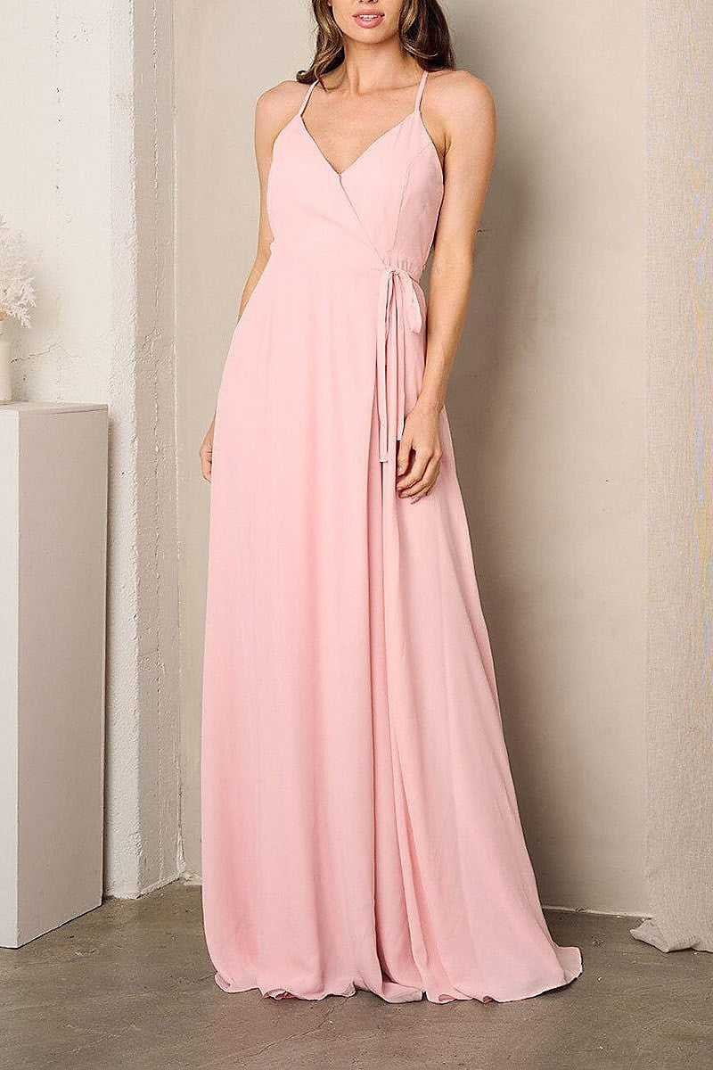 Sleeveless surplice self tie maxi dress (EFWT3230)