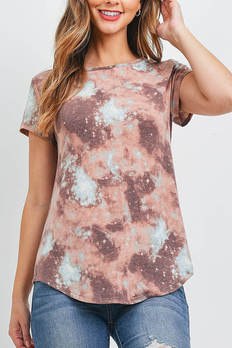 Crew neck tie dye round hem top (EF1262)