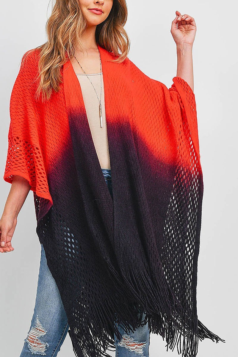 Dip dye ruana w crochet tassel kimono (DGS5254)