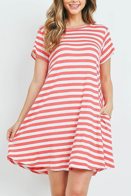 Short sleeves round neck stripes dress (DED6141)