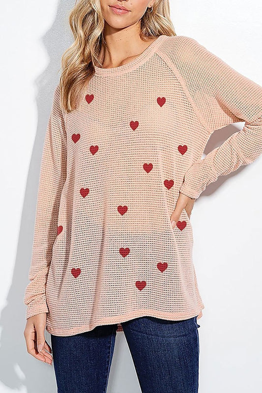 Mini heart all over knit long sleeve top (EF5066)