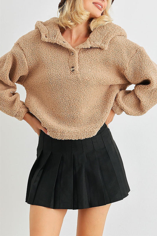 Teddy knit button up pocket hodded sweater (TED2054)