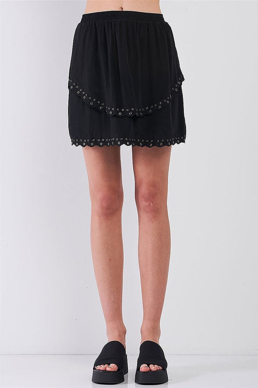 Layered grommet hem embellished skirt (TDG8589)