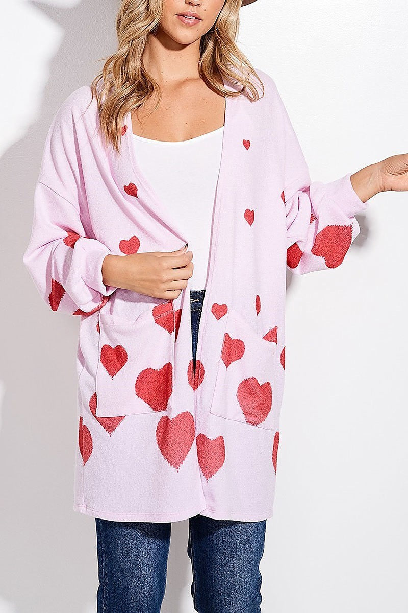 Heart all over loose fit cardigan (EF5074)